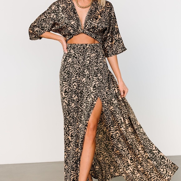 Baltic Born Morlana Maxi Dress | Black + Tan Print Size MM - Picture 2 of 5